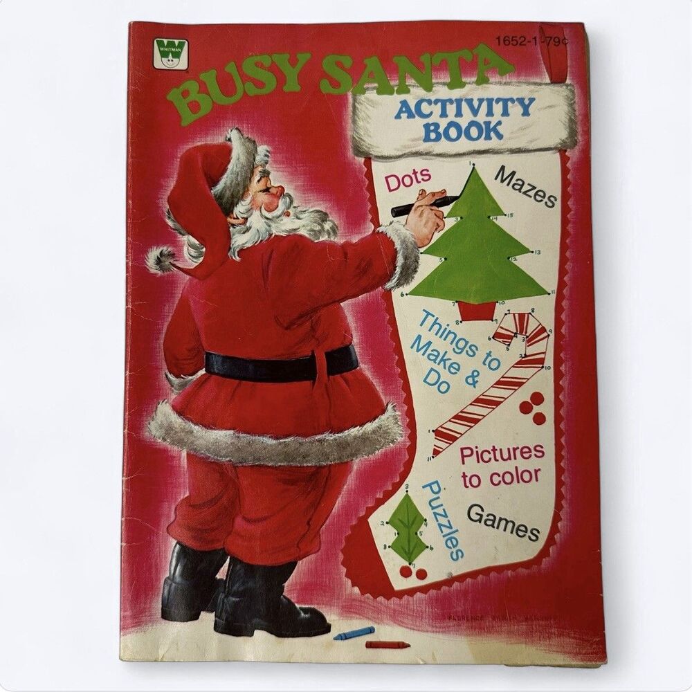 Vtg 1979 Busy Santa Activity Coloring Book Whitman USA Christmas‎ Holiday READ